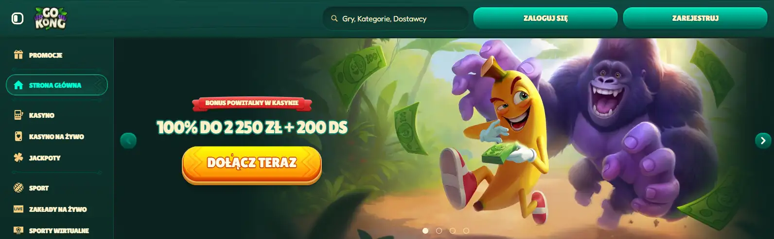 Aktualny panel promocji bonusowej GoKong