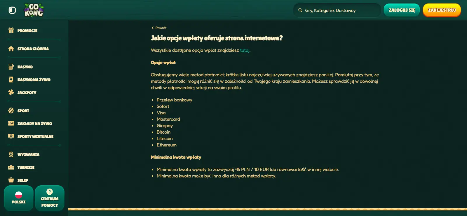Sekcja kryptowalut w kasjerze GoKong